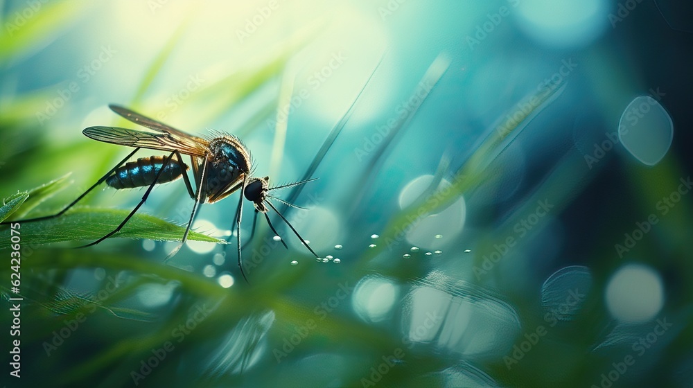 A highly detailed close-up image of a mosquito, showcasing intricate A highly detailed close-up image of a mosquito, showcasing intricate