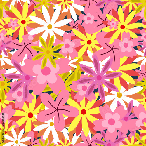 Seamless patterns of flowers, plants, and botanicals background. Suitable for fashion, fabric, wallpaper, and all prints. vector illustration