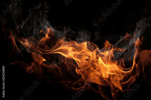 A close-up of sparks and flames on a black background creates an abstract texture of energy and intensity. Ideal for an explosion themed design. AI Generative.