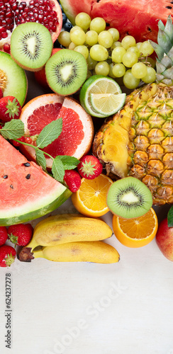 Fototapeta Naklejka Na Ścianę i Meble -  Fresh fruits. Juicy fruits variety natural nutrition.