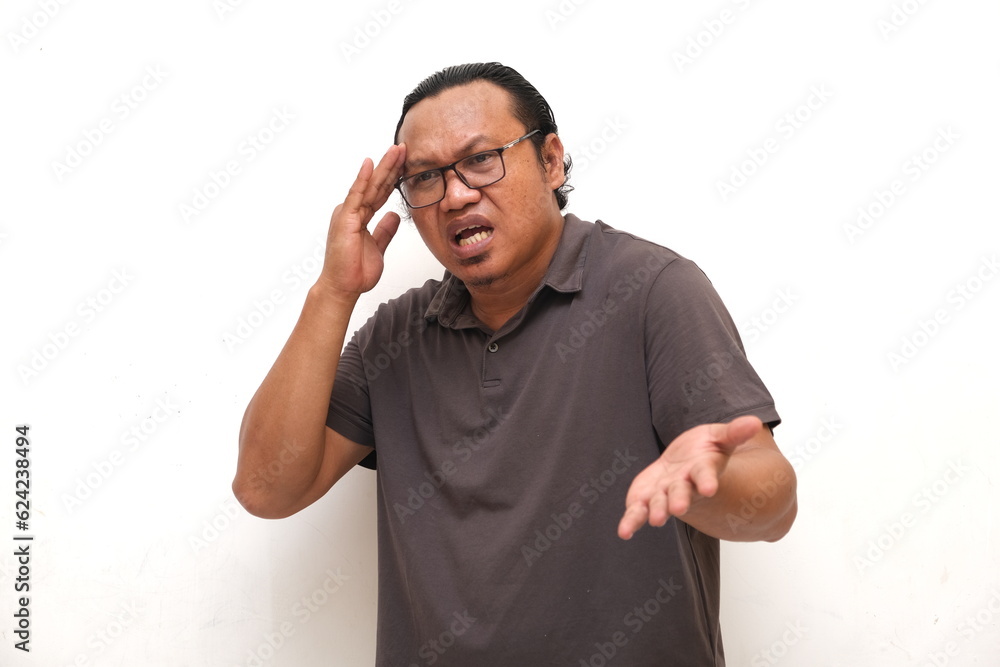 asian man confused expression isolated white background