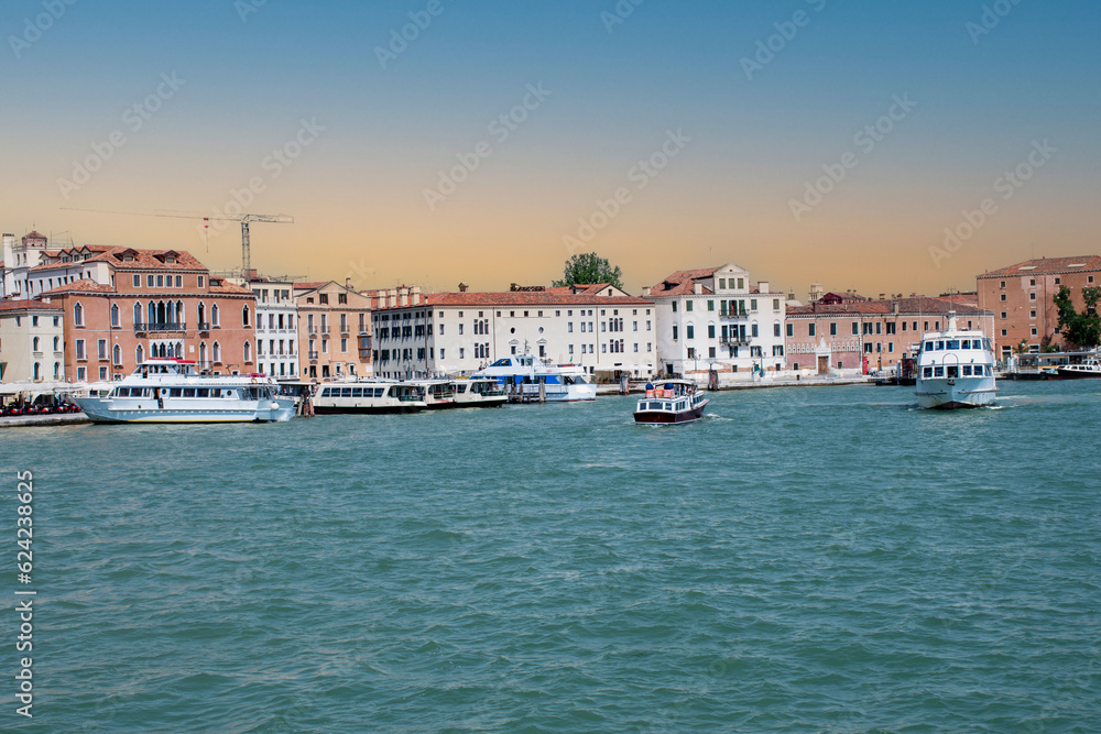 Spectacular view of Venice from the Water Grand Canal boat tour. Italy