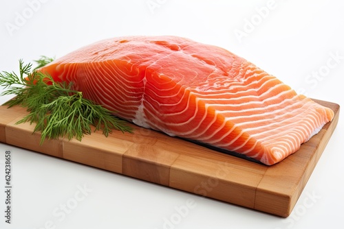 Salmon, trout, steak, slice of fresh raw fish, isolated on white background
