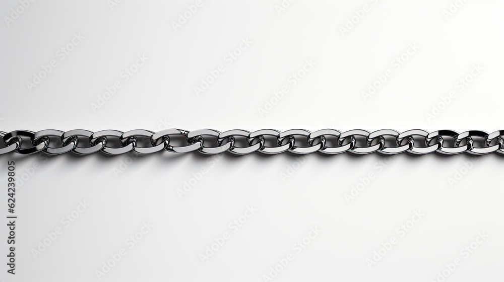 Simple minimalist of shiny straight metal chain isolated on white background Simple minimalist of shiny straight metal chain isolated on white background