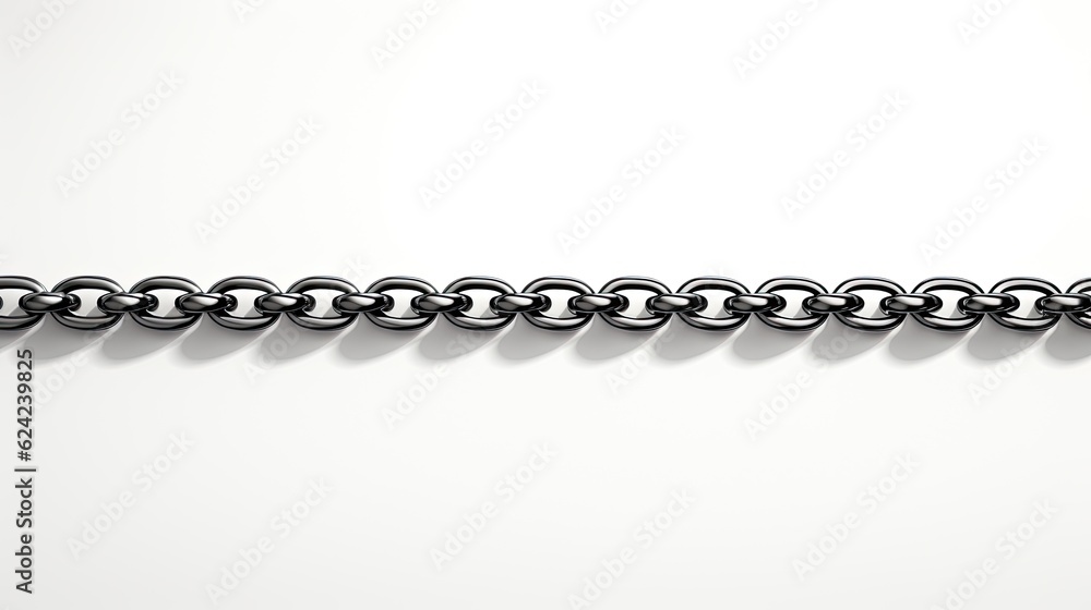 Simple minimalist of shiny straight metal chain isolated on white background Simple minimalist of shiny straight metal chain isolated on white background