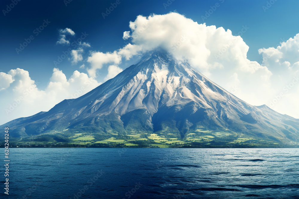 Landscape illustration with a snow rock mountain. Created with Generative AI Landscape illustration with a snow rock mountain. Created with Generative AI
