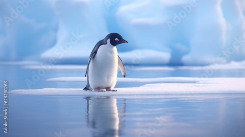 illustration of penguin in polar regions.  Created with Generative AI