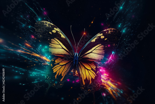 Beautiful Colorful electric butterfly isolated , Butterfly disco style , Created with Generative Ai Technology © Atchariya63