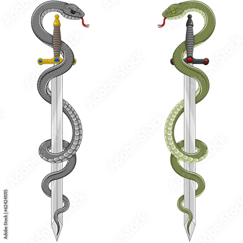 Ancient sword surrounded by poisonous snake