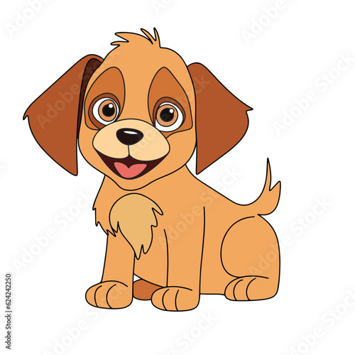 Baby dog in cartoon style. Vector illustration. Cute little puppy spaniel isolated on white background.