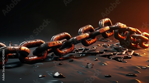 3D illustration of broken iron chain