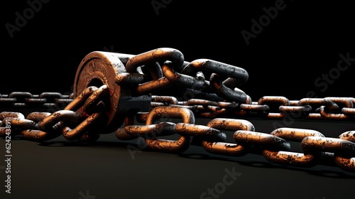 3D illustration of broken iron chain