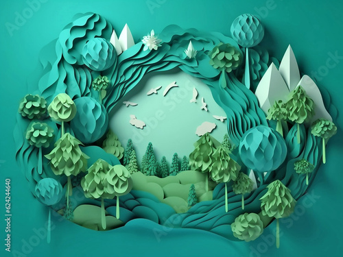 3D landscape made of paper. Generative AI