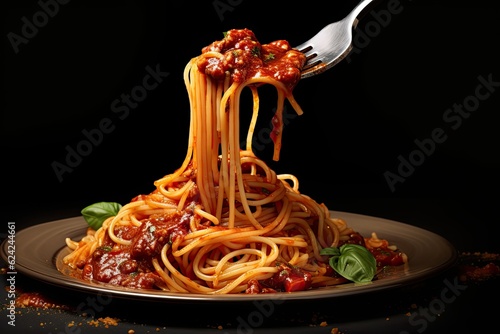 Fotografie, Obraz Appetizing spaghetti rolled on fork with typical Italian sauce