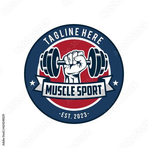 Gym logo, fitness logo, disc barbell logo, muscle logo