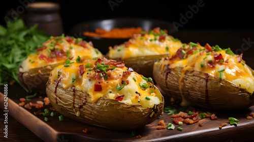 Obraz na plátně Baked potatoes with cheese