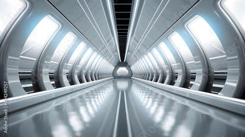 Futuristic Sci Fi Triangle Tunnel  Empty Long Light Corridor. Modern white background. Generative AI
