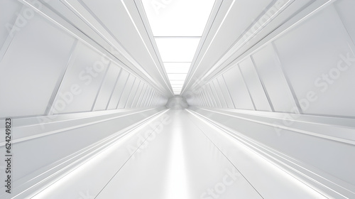 Futuristic Sci Fi Triangle Tunnel, Empty Long Light Corridor. Modern white background. Generative AI