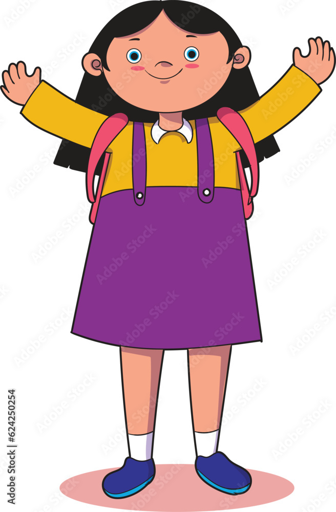 Vector Illustration of a girl excited about going to school Vector Illustration of a girl excited about going to school