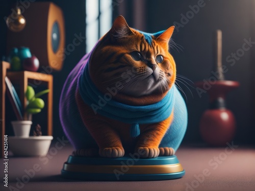 Cute fat cat with vibrant colors. AI generated