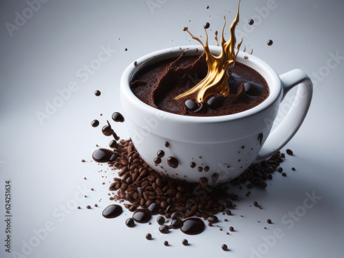 coffee splashes over the white coffee cup, AI generated