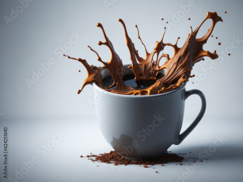 coffee splashes over the white coffee cup, AI generated