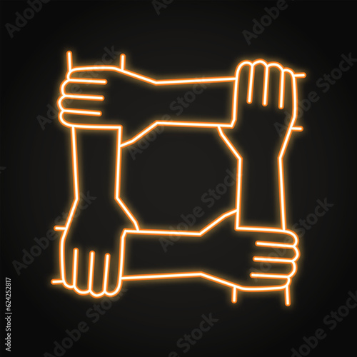 Hands in square form neon icon