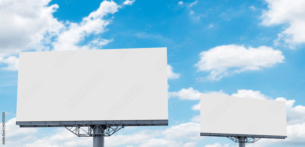 Fototapeta premium Two pole outdoor billboard with blue sky background