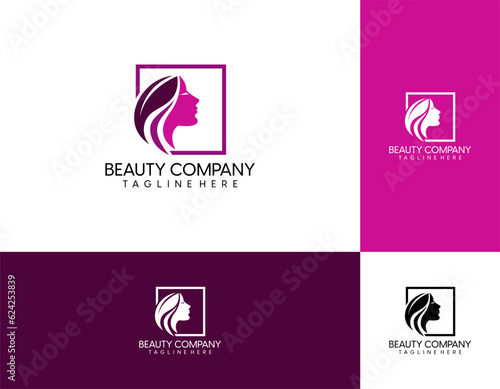 Vector abstract logo and branding design templates in trendy linear minimal style, emblem for beauty studio and cosmetics - female portrait, beautiful woman's face - badge for make up artist, fashion