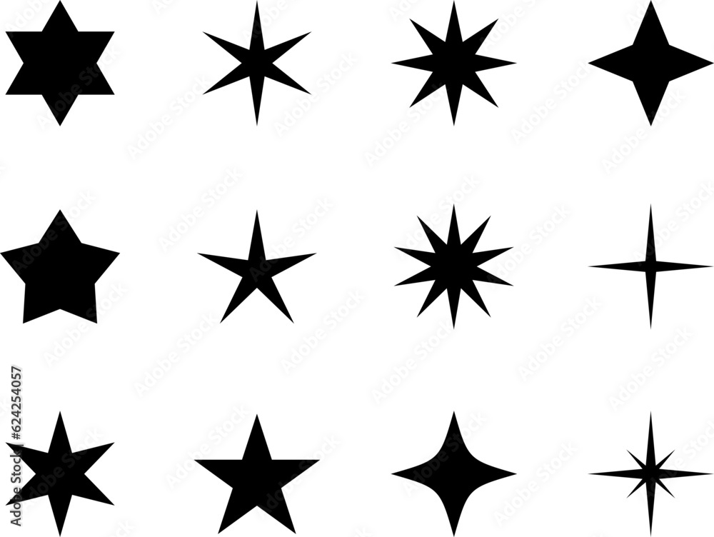 Fototapeta premium Star icons. Sparkles, shining. Vector star symbol isolated on white background