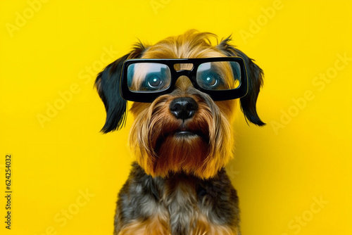 financial dog pet yellow finance background concept animal business funny humor. Generative AI.