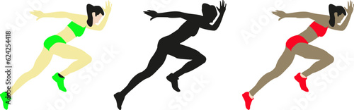 Vector athletic running girls. Vector athlet runners. Running woman vector illustration. Runners, athletes, athletic woman. Sports training isolated design elements. Silhouettes of running women.
