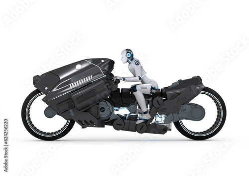 Racing technology with robot riding on motorbike with speed