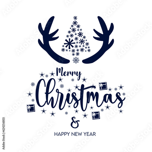 Greeting card concept with calligrphy words Merry Christmas and happy new year isolated on transparent background. photo
