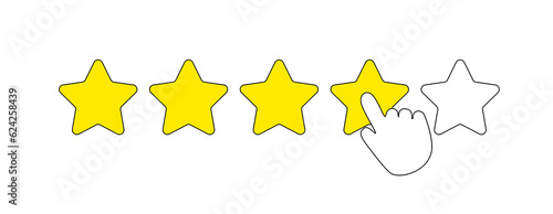 Rating four stars line icon. Favorites, click, finger, rate, review, feedback. SSTKbold. Vector line icon for Business