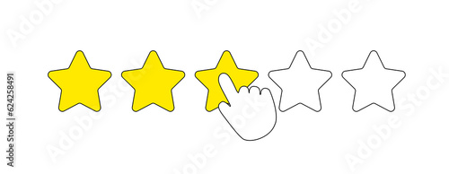 Rating three stars line icon. Favorites, click, finger, rate, review, feedback. SSTKbold. Vector line icon for Business