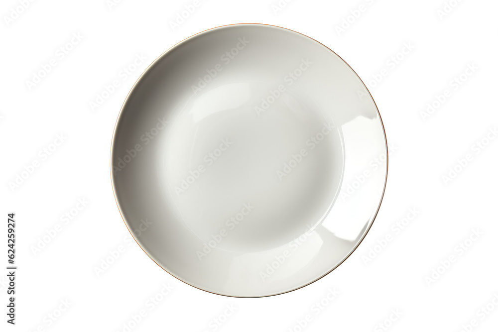 White ceramic plate isolated on transparent background. Generative Ai White ceramic plate isolated on transparent background. Generative Ai