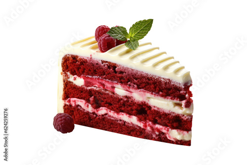 Red velvet cake sliced isolated on transparent background. Generative Ai