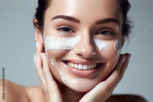 Woman moisturizing her face with skincare creams