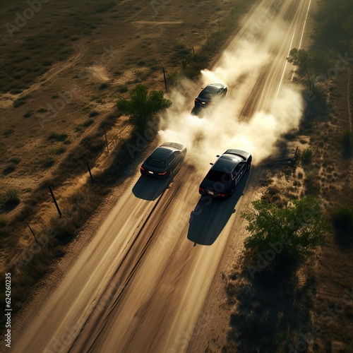 High speed car racing down road. Great for car chase scenes, action, adventure, thriller, crime, law enforcement etc.