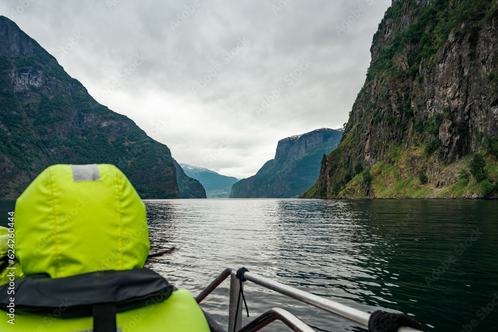 Person on a fjord tour in Sognefjord Norway