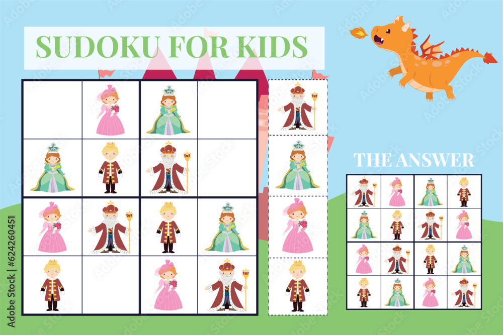 Sudoku game easy level for kids with fairytale kingdom theme. Education ...
