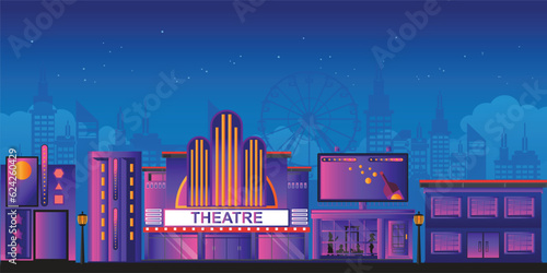 Movie theater or Cinema building ion night scene background.