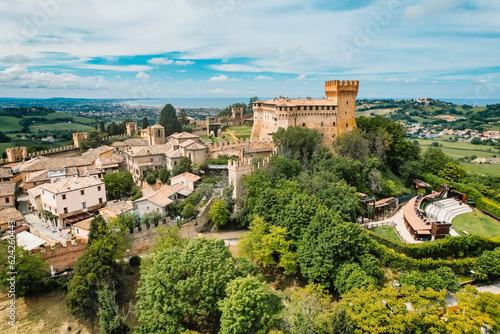 Aerial view of Medieval village of Gradara, Italy.  Little old  village italy scene in Pesaro province ,  Marche region photo