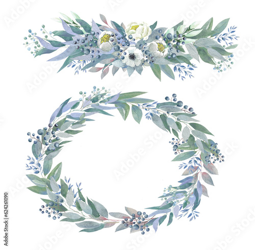 Wreath and border from Light Blue flowers