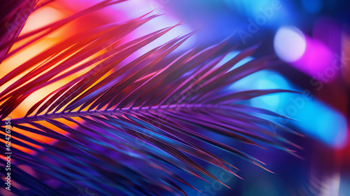 Tropical coconut palm leaves in colorful vibrant bold gradient holographic neon colors