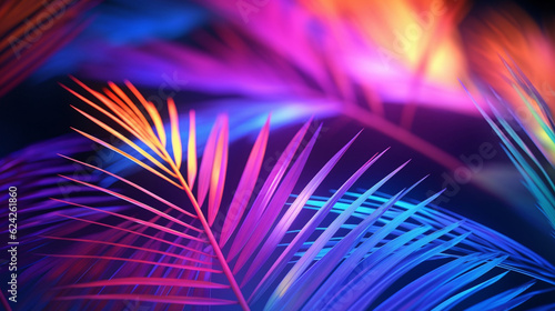 Wallpaper Mural Tropical coconut palm leaves in colorful vibrant bold gradient holographic neon colors Torontodigital.ca