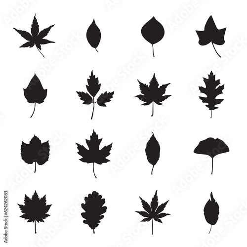 秋　葉　紅葉　葉のシルエット　アイコン　セット