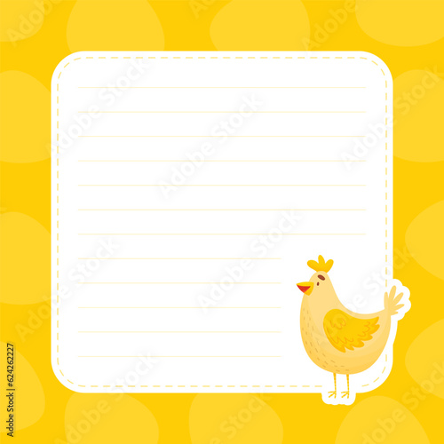 Cute Chick at Empty Note or Reminder Card Vector Template