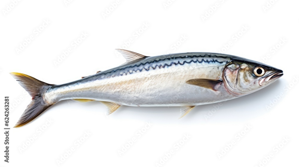 A fresh mackerel fish isolated on white background. Atlantic mackerel fish. Generative Ai A fresh mackerel fish isolated on white background. Atlantic mackerel fish. Generative Ai